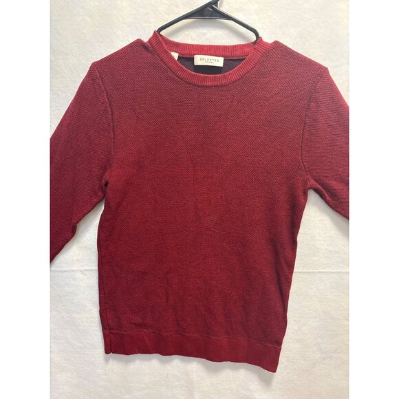 Selected Homme Red Knit Sweater S Cotton Blend Crewneck Long Sleeve Mens - Picture 2 of 10
